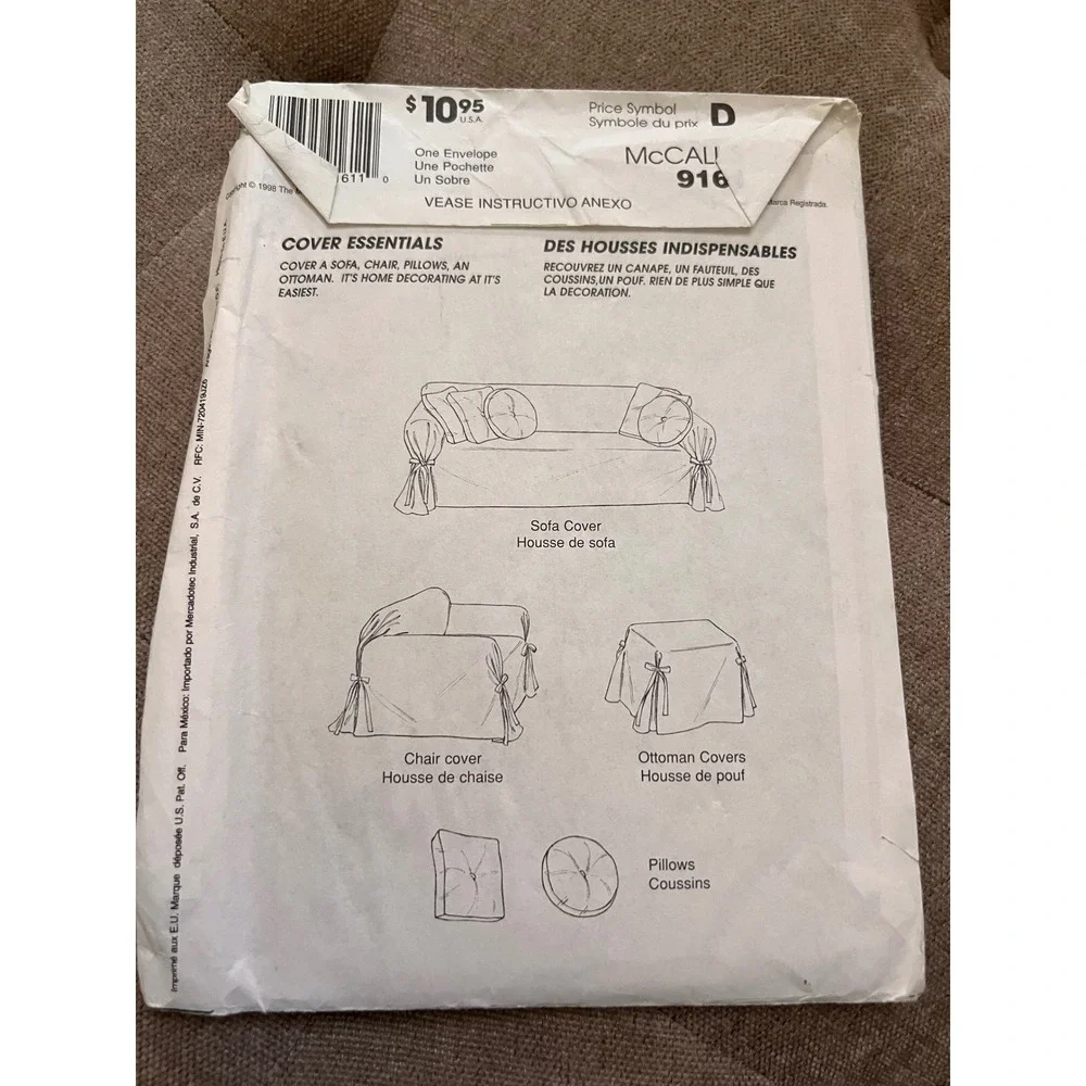 McCall's Home Decorating Cover Essentials 9161 Sewing Patterns - 4 Patterns